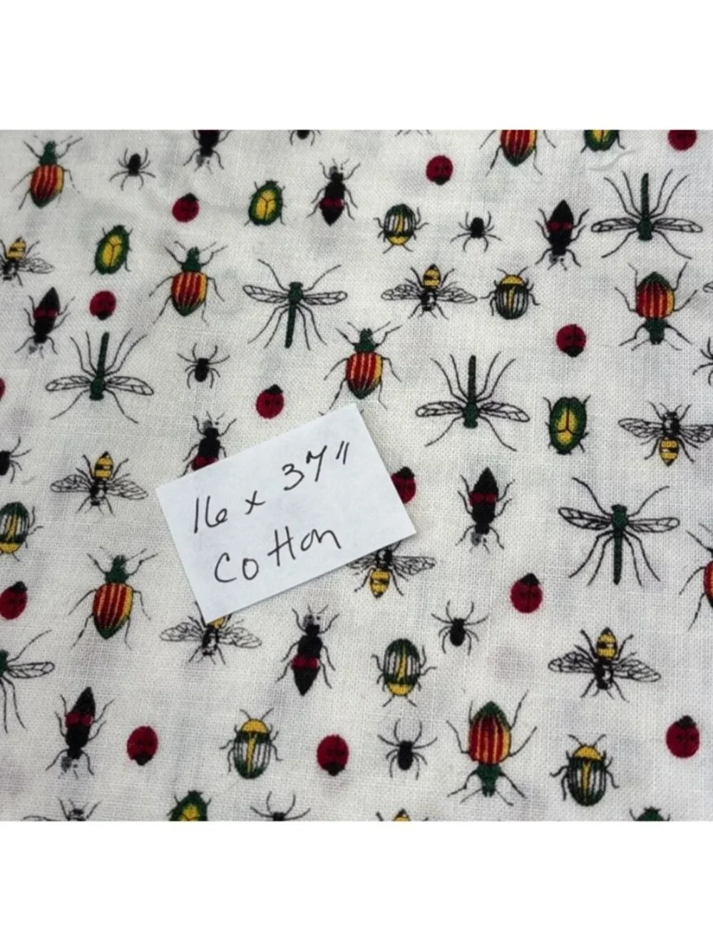 Bug Print White Cotton Fabric 16